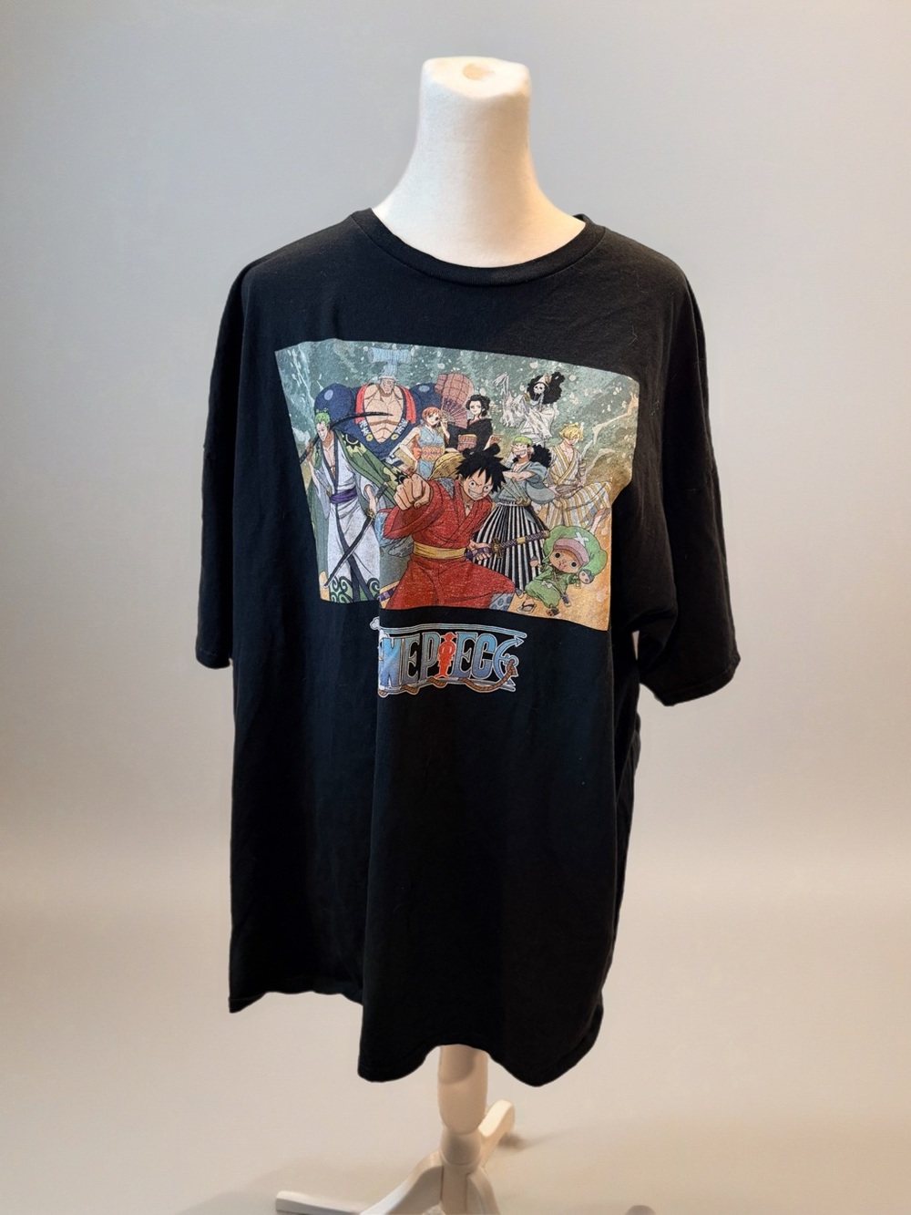 Onepiece Black Graphic Anime Crewneck Tee with Multicolor Print